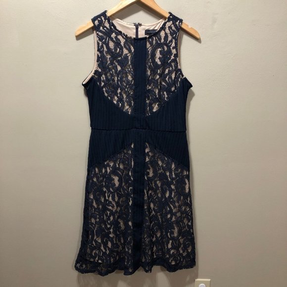 {The Limited} Navy Stretch Lace Fit n Flare Dress - Picture 3 of 8